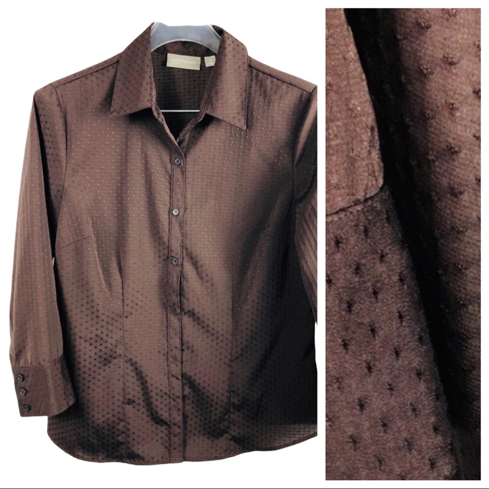 Croft & Barrow M Blouse Button-down Swiss Dot